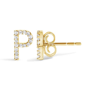 10K Yellow Gold 1/10 Cttw Diamond Initial “A” to "Z" Stud Earring