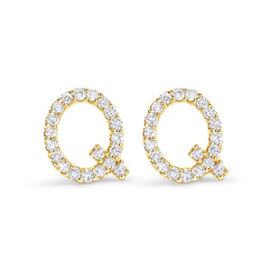 10K Yellow Gold 1/10 Cttw Diamond Initial “A” to "Z" Stud Earring