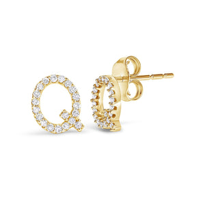 10K Yellow Gold 1/10 Cttw Diamond Initial “A” to "Z" Stud Earring