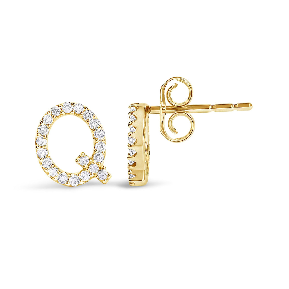 10K Yellow Gold 1/10 Cttw Diamond Initial “A” to "Z" Stud Earring