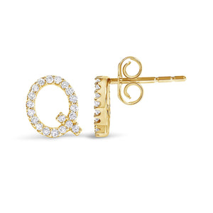 10K Yellow Gold 1/10 Cttw Diamond Initial “A” to "Z" Stud Earring