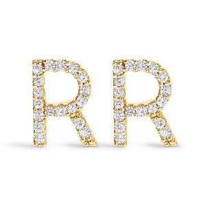 10K Yellow Gold 1/10 Cttw Diamond Initial “A” to "Z" Stud Earring