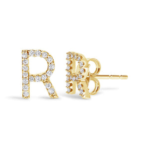 10K Yellow Gold 1/10 Cttw Diamond Initial “A” to "Z" Stud Earring