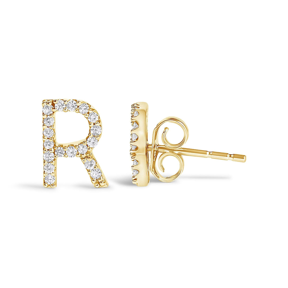10K Yellow Gold 1/10 Cttw Diamond Initial “A” to "Z" Stud Earring