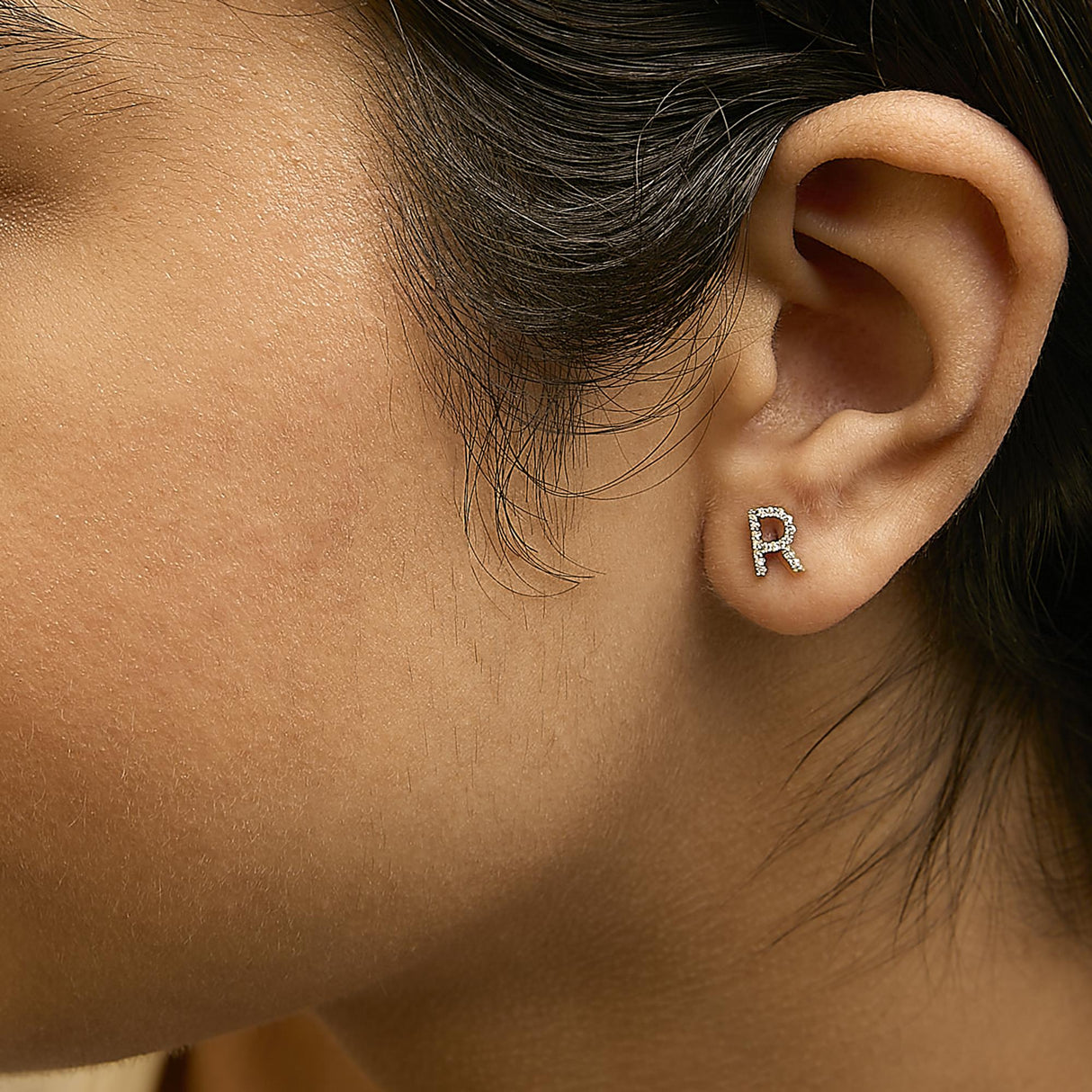 10K Yellow Gold 1/10 Cttw Diamond Initial “A” to "Z" Stud Earring