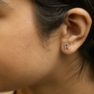 10K Yellow Gold 1/10 Cttw Diamond Initial “A” to "Z" Stud Earring