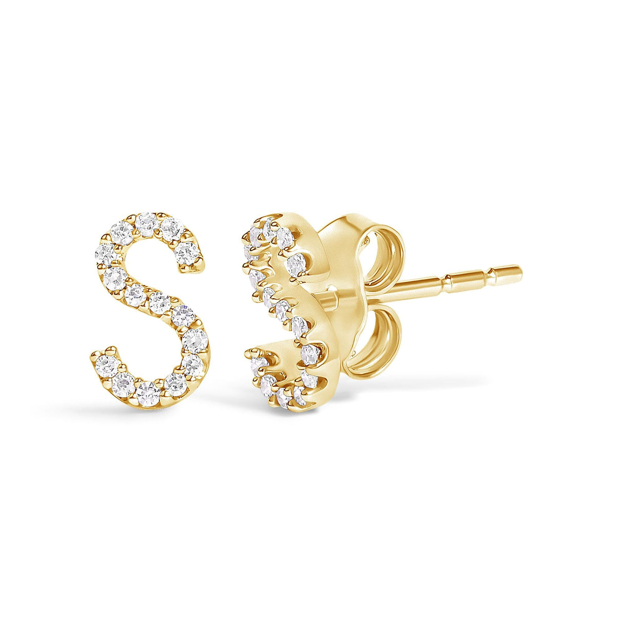 10K Yellow Gold 1/10 Cttw Diamond Initial “A” to "Z" Stud Earring