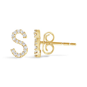 10K Yellow Gold 1/10 Cttw Diamond Initial “A” to "Z" Stud Earring
