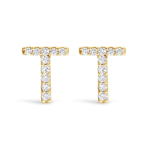 10K Yellow Gold 1/10 Cttw Diamond Initial “A” to "Z" Stud Earring