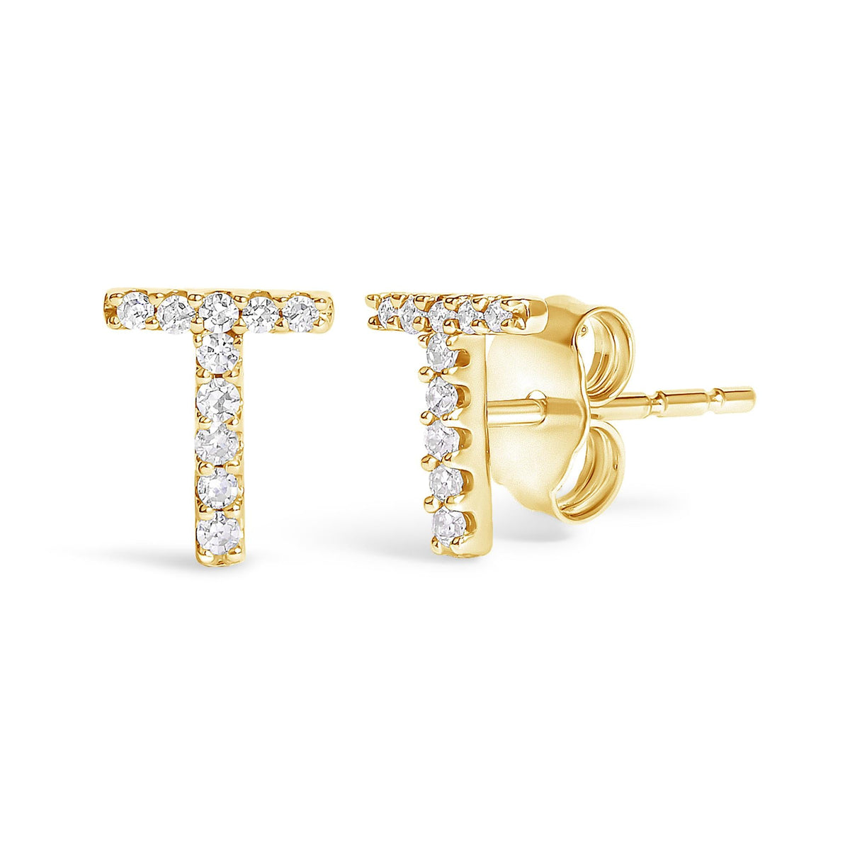 10K Yellow Gold 1/10 Cttw Diamond Initial “A” to "Z" Stud Earring
