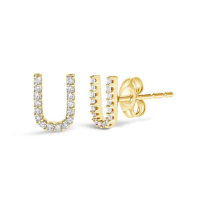 10K Yellow Gold 1/10 Cttw Diamond Initial “A” to "Z" Stud Earring