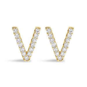 10K Yellow Gold 1/10 Cttw Diamond Initial “A” to "Z" Stud Earring