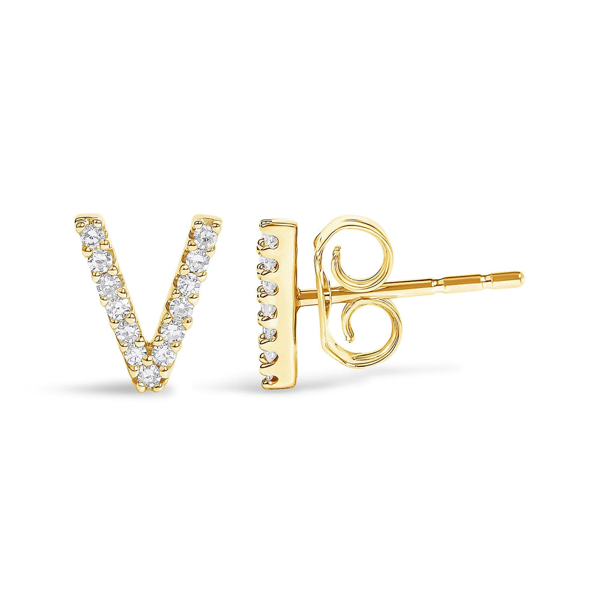 10K Yellow Gold 1/10 Cttw Diamond Initial “A” to "Z" Stud Earring