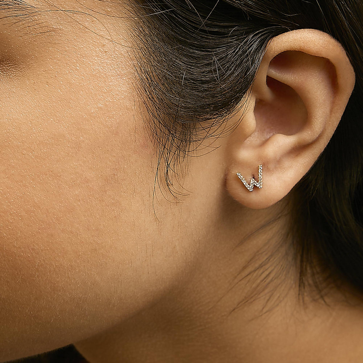 10K Yellow Gold 1/10 Cttw Diamond Initial “A” to "Z" Stud Earring