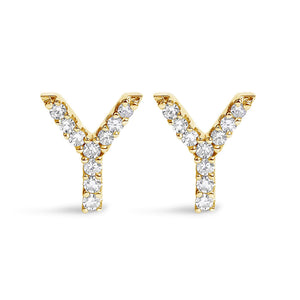 10K Yellow Gold 1/10 Cttw Diamond Initial “A” to "Z" Stud Earring
