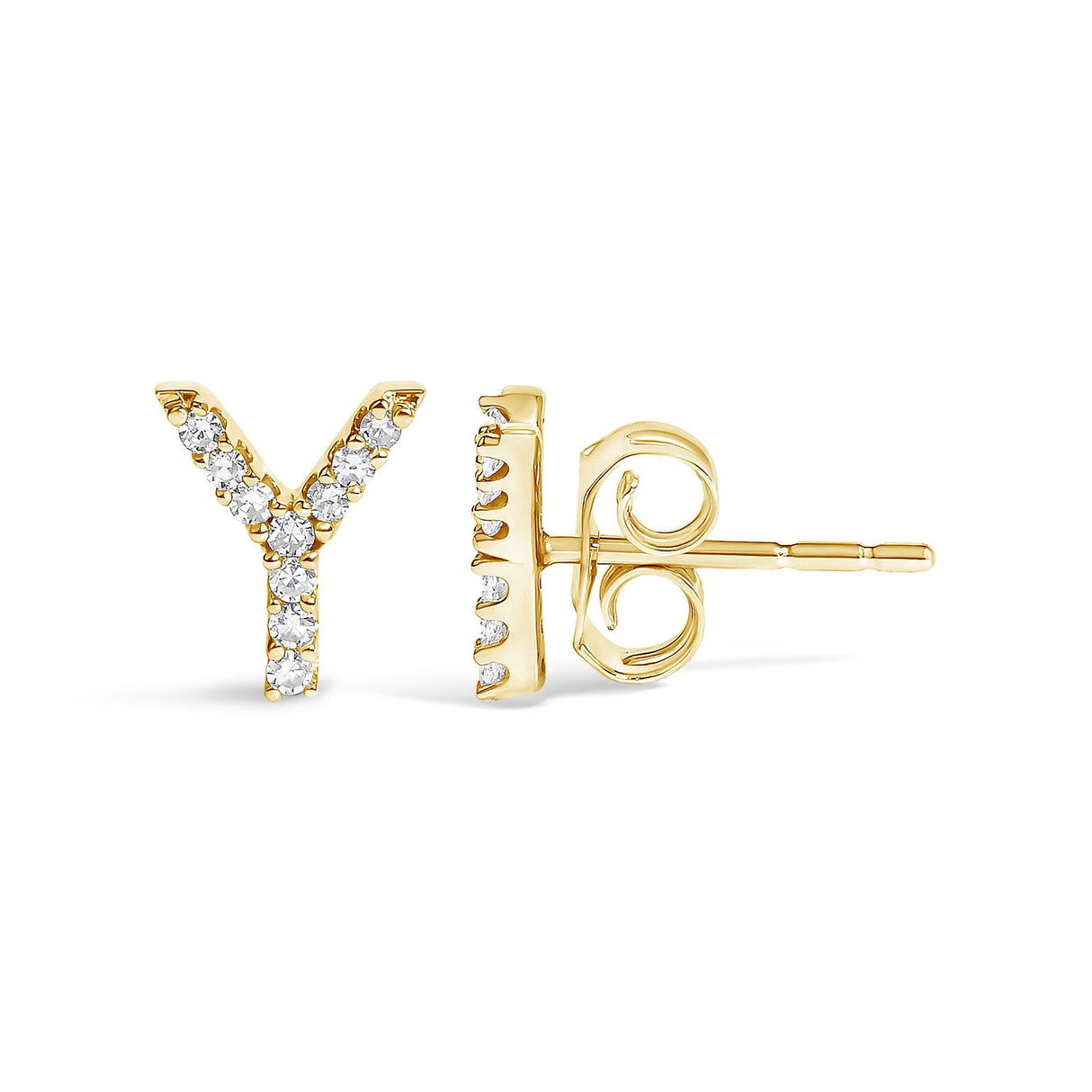 10K Yellow Gold 1/10 Cttw Diamond Initial “A” to "Z" Stud Earring