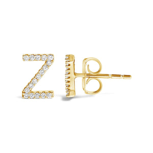 10K Yellow Gold 1/10 Cttw Diamond Initial “A” to "Z" Stud Earring