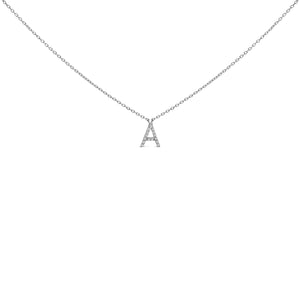 10K White Gold Diamond Accent "A" Block Initial Pendant Necklace