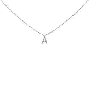 10K White Gold Diamond Accent "A-Z" Block Initial Pendant Necklace