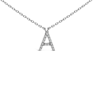 10K White Gold Diamond Accent "A-Z" Block Initial Pendant Necklace