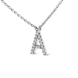 10K White Gold Diamond Accent "A-Z" Block Initial Pendant Necklace