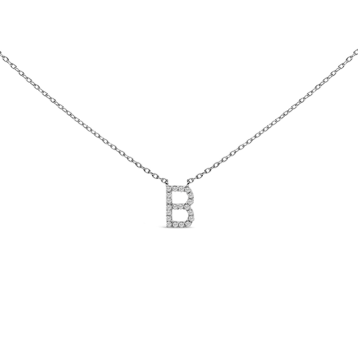 10K White Gold Diamond Accent "A-Z" Block Initial Pendant Necklace