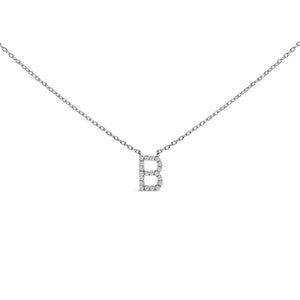10K White Gold Diamond Accent "A-Z" Block Initial Pendant Necklace
