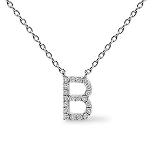 10K White Gold Diamond Accent "A-Z" Block Initial Pendant Necklace