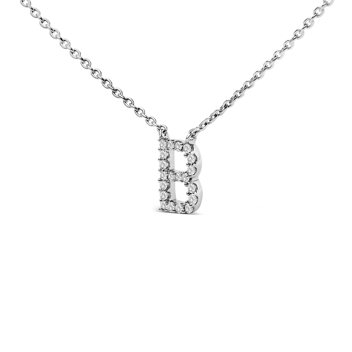 10K White Gold Diamond Accent "A-Z" Block Initial Pendant Necklace