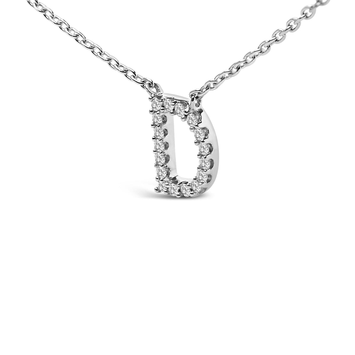 10K White Gold Diamond Accent "A-Z" Block Initial Pendant Necklace