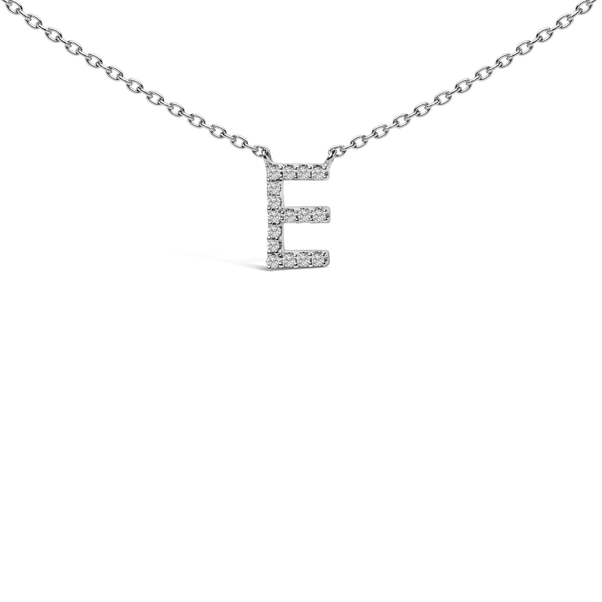 10K White Gold Diamond Accent "A-Z" Block Initial Pendant Necklace