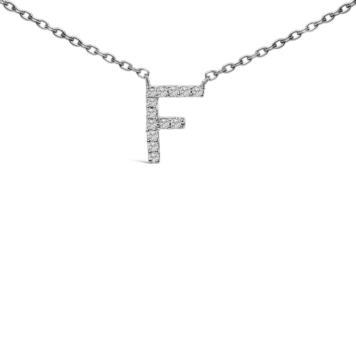 10K White Gold Diamond Accent "A-Z" Block Initial Pendant Necklace