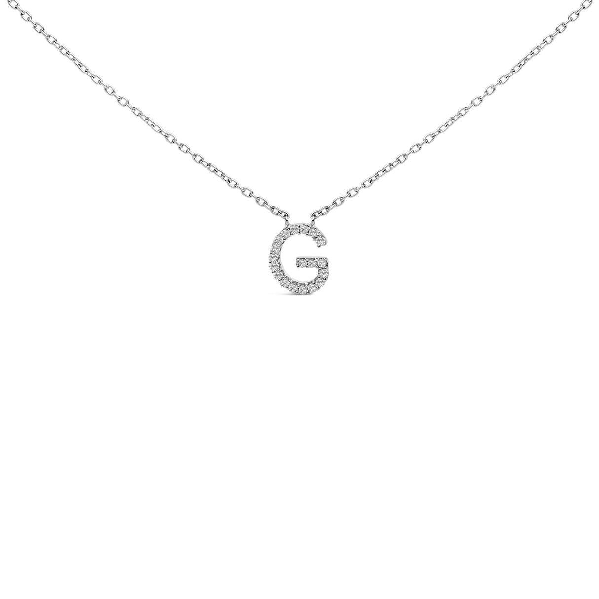 10K White Gold Diamond Accent "A-Z" Block Initial Pendant Necklace