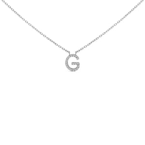 10K White Gold Diamond Accent "A-Z" Block Initial Pendant Necklace