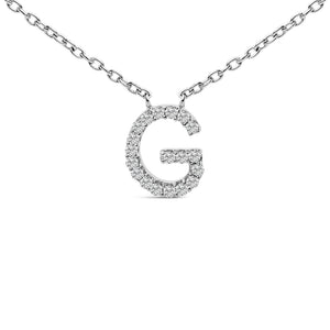 10K White Gold Diamond Accent "A-Z" Block Initial Pendant Necklace