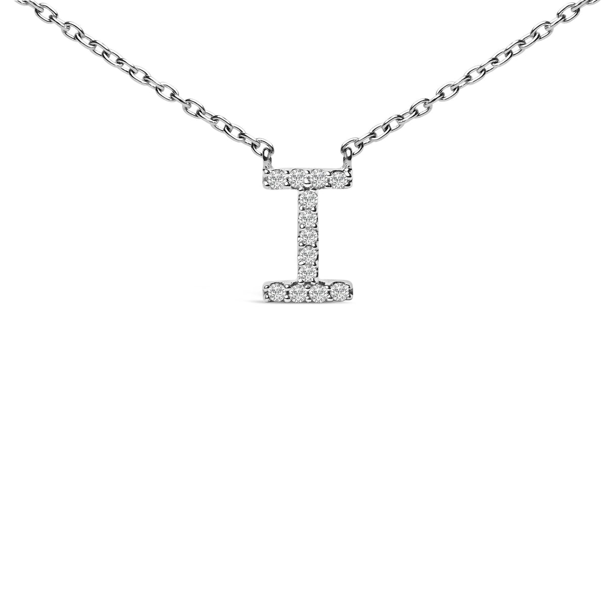 10K White Gold Diamond Accent "A-Z" Block Initial Pendant Necklace
