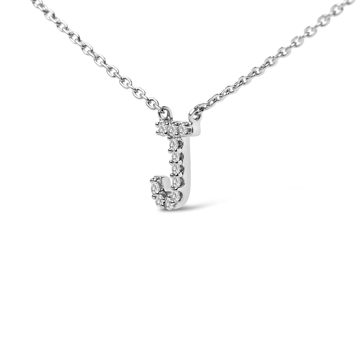 10K White Gold Diamond Accent "A-Z" Block Initial Pendant Necklace