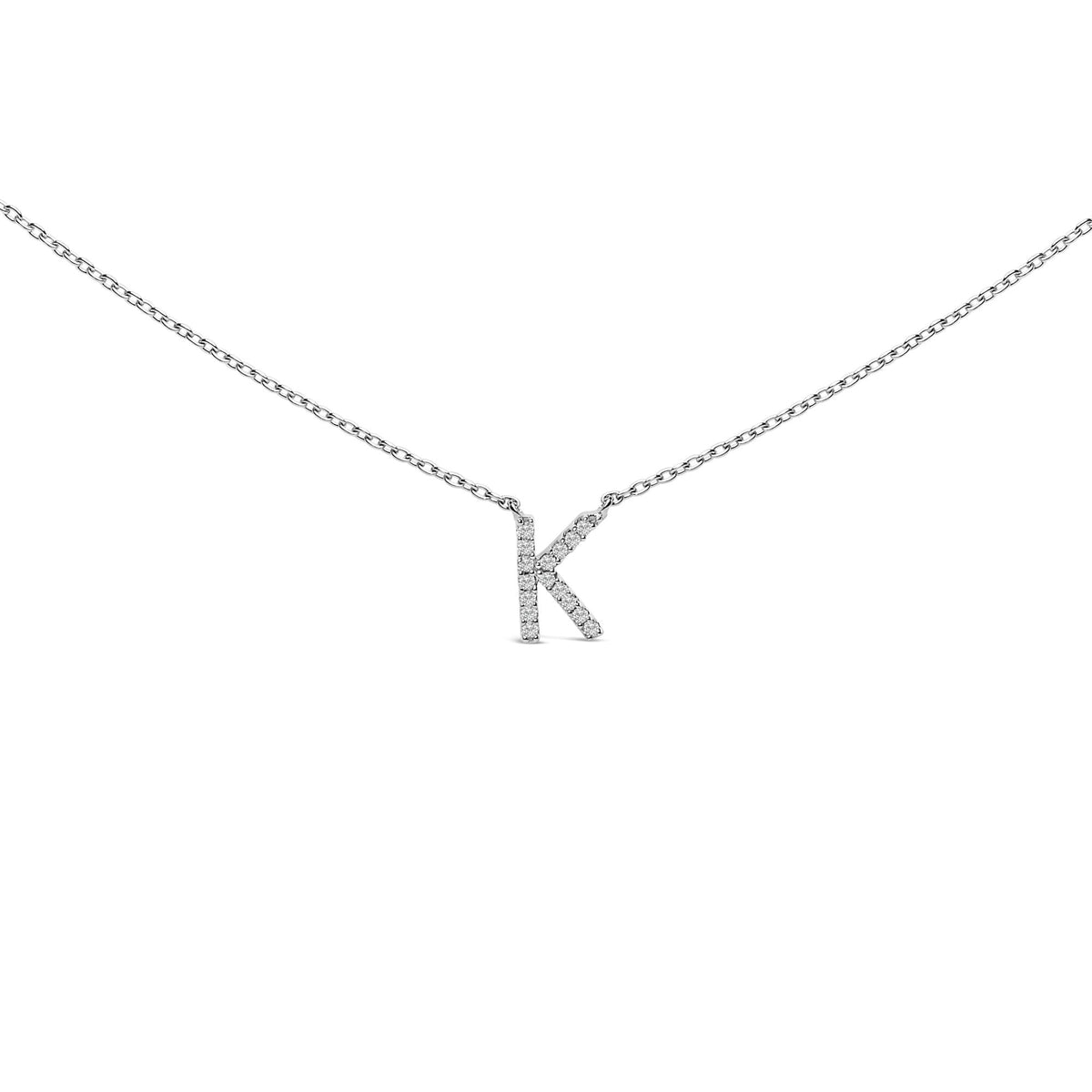 10K White Gold Diamond Accent "A-Z" Block Initial Pendant Necklace