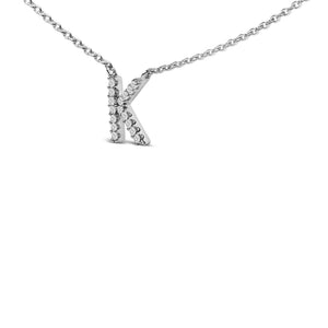10K White Gold Diamond Accent "A-Z" Block Initial Pendant Necklace
