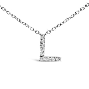 10K White Gold Diamond Accent "A-Z" Block Initial Pendant Necklace