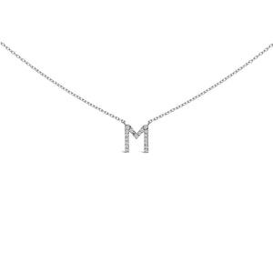 10K White Gold Diamond Accent "A-Z" Block Initial Pendant Necklace