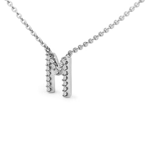 10K White Gold Diamond Accent "A-Z" Block Initial Pendant Necklace