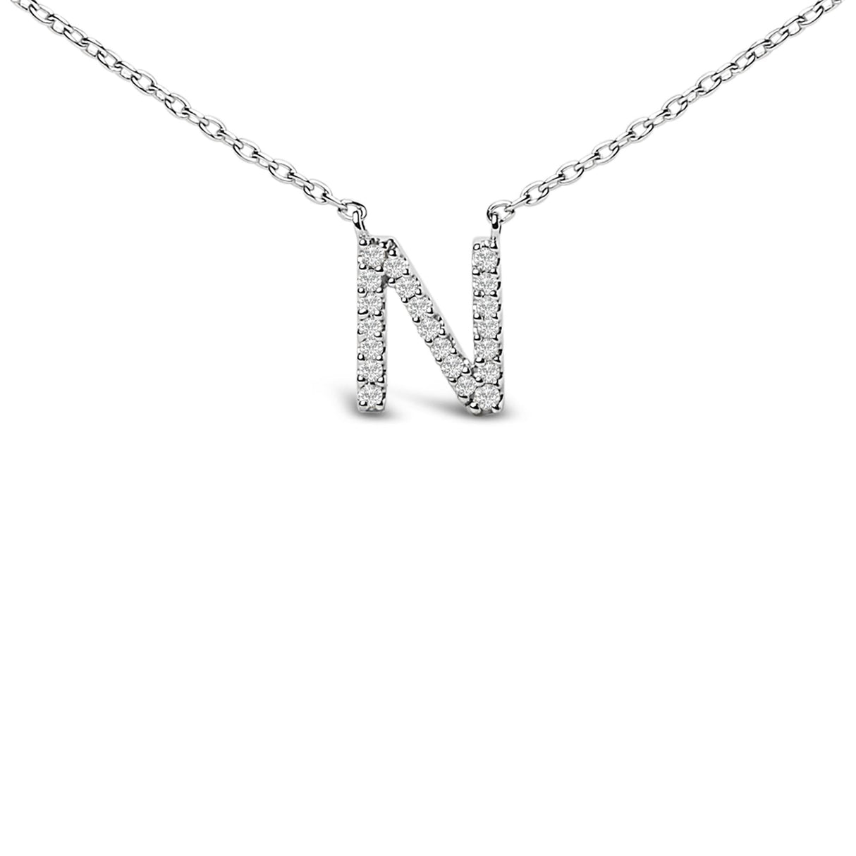 10K White Gold Diamond Accent "A-Z" Block Initial Pendant Necklace