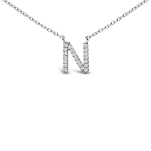 10K White Gold Diamond Accent "A-Z" Block Initial Pendant Necklace