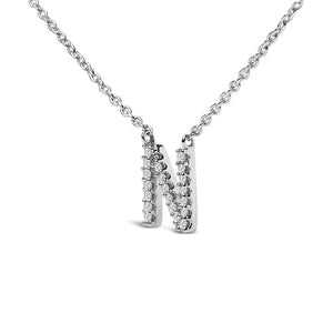 10K White Gold Diamond Accent "A-Z" Block Initial Pendant Necklace