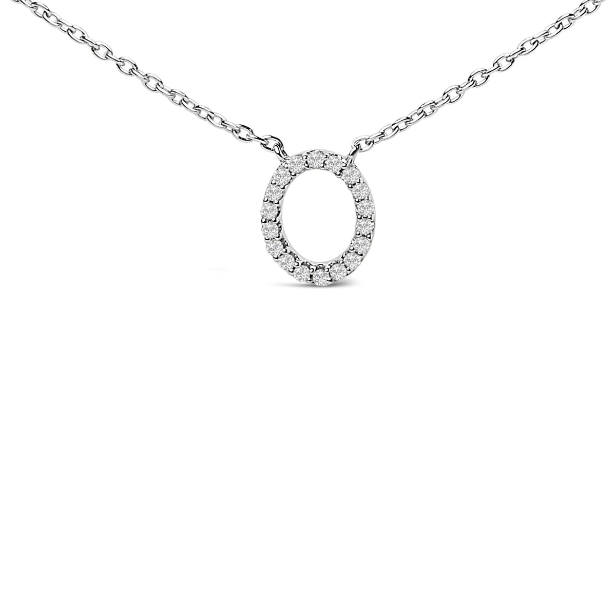 10K White Gold Diamond Accent "A-Z" Block Initial Pendant Necklace