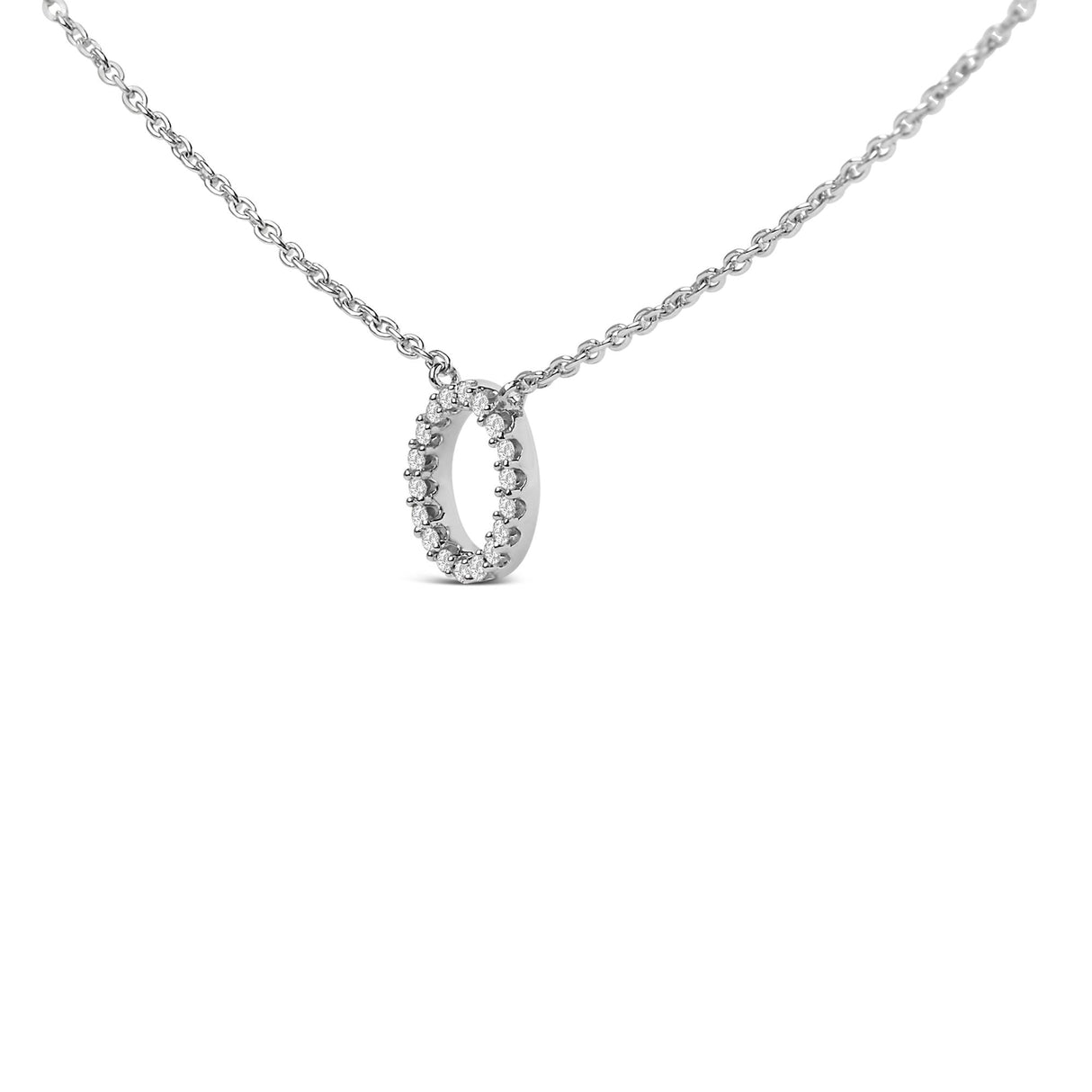 10K White Gold Diamond Accent "A-Z" Block Initial Pendant Necklace