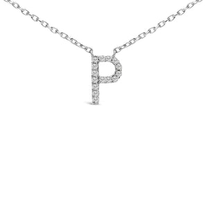 10K White Gold Diamond Accent "A-Z" Block Initial Pendant Necklace