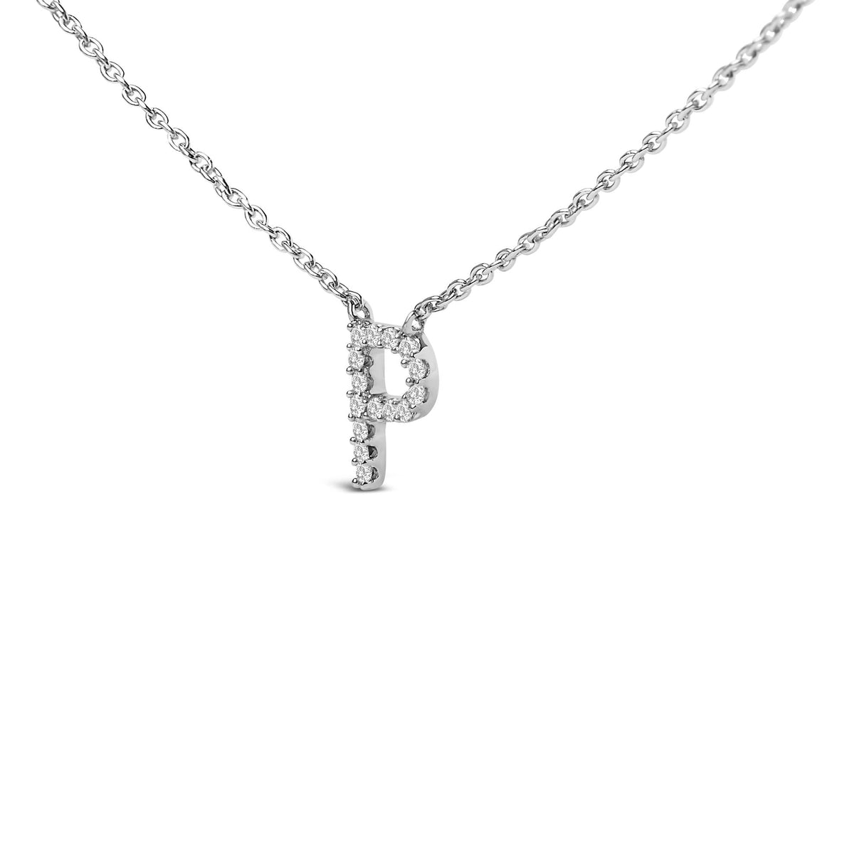 10K White Gold Diamond Accent "A-Z" Block Initial Pendant Necklace