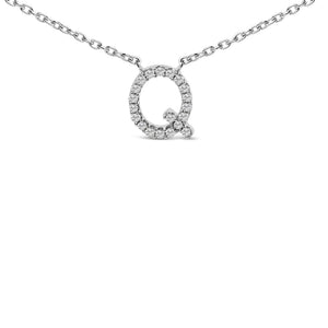 10K White Gold Diamond Accent "A-Z" Block Initial Pendant Necklace
